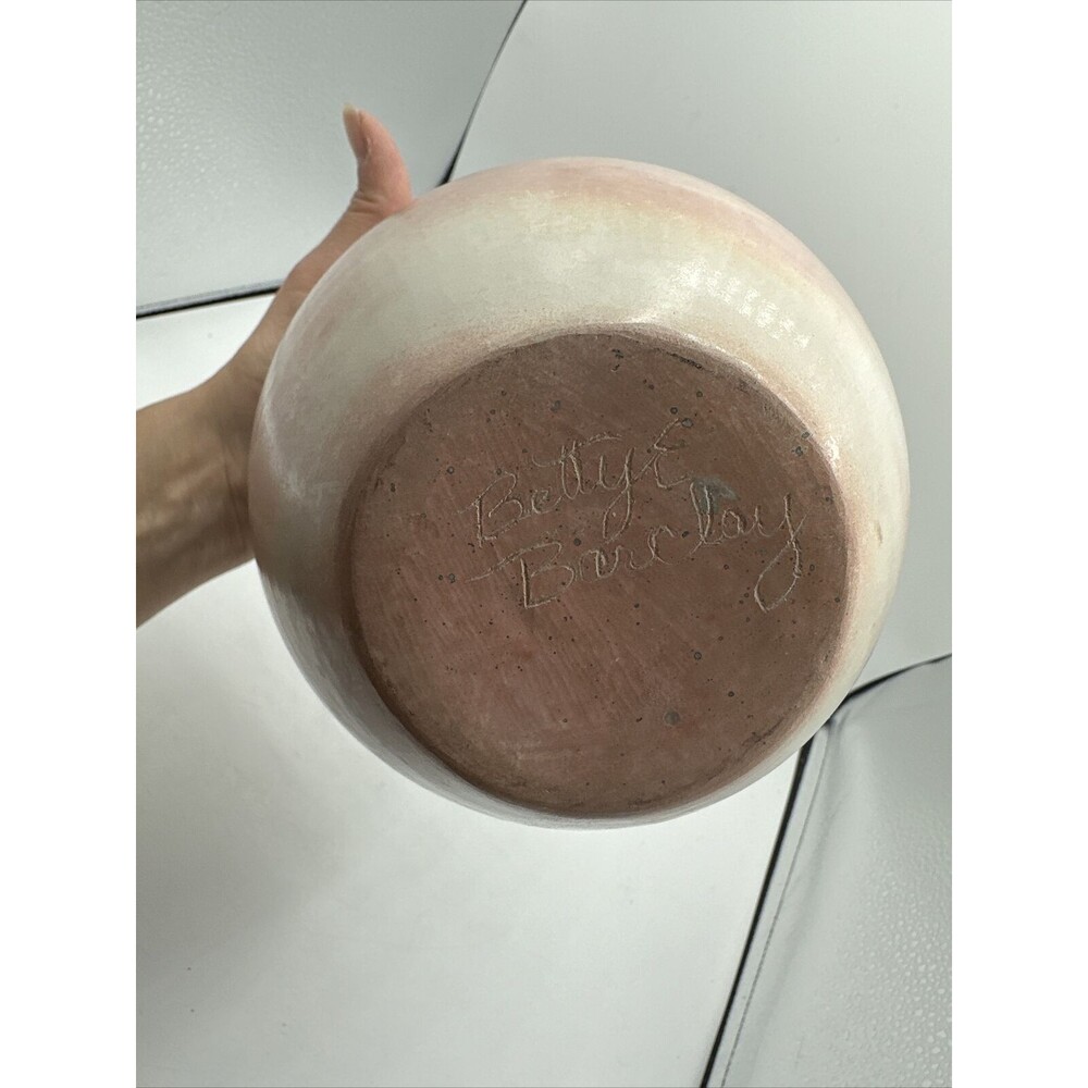Vintage Bettye Barclay Vase Pot Pottery Large Pink White Blue 8” Handmade Signed - Picture 13 of 15